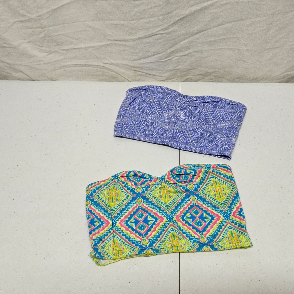 Nollie Bandeau Tube Top Womens XS Blue‎ Multicolor 2-Pack Geometric Aztec Boho
